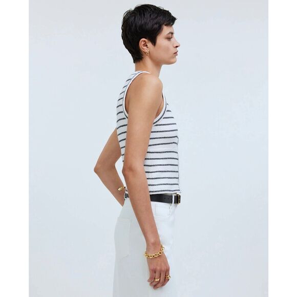 MADEWELL Split-Crewneck Cardigan Tank WHITE NAVY STRIPE NWT SIZE M - Picture 3 of 7